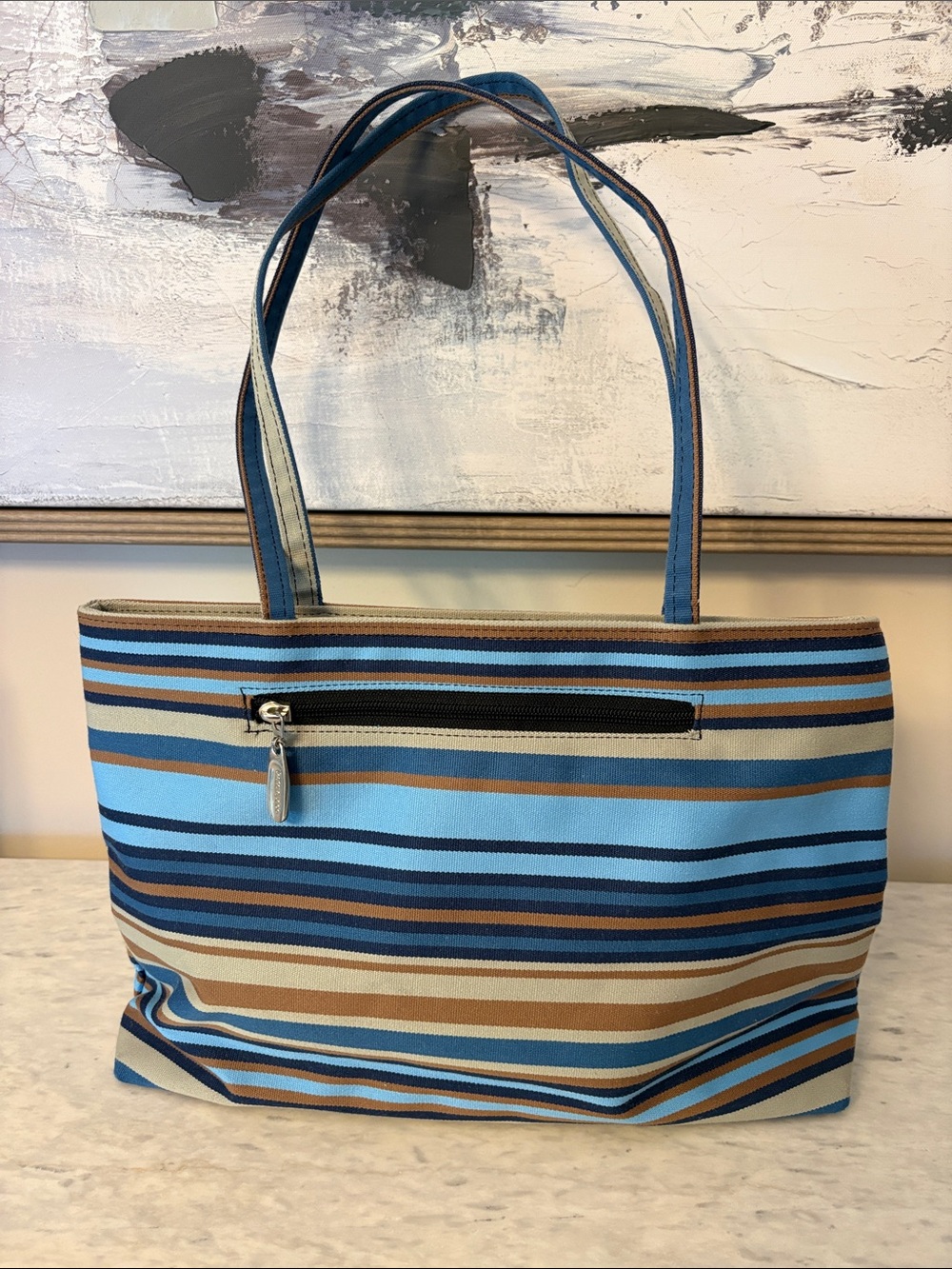 kate spade Vintage Striped Canvas Tote in Blue and Tan NNT - Picture 3 of 15